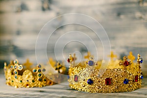 Two golden crowns for a religious wedding in an Orthodox church photo