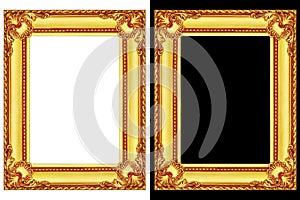 two golden frames isolated on black and white