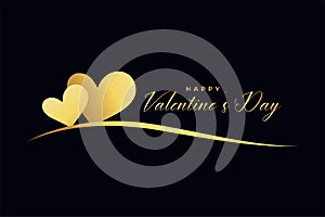 Two golden hearts on black background for valentines day