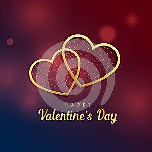 Two golden hearts love valentine`s day design