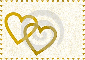 Two golden intertwined big open hearts