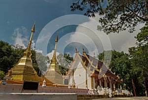 Two golden pagodas or stupa Mae Sai in Phra That Doi Tung temple Wat Phra That Doi Tung