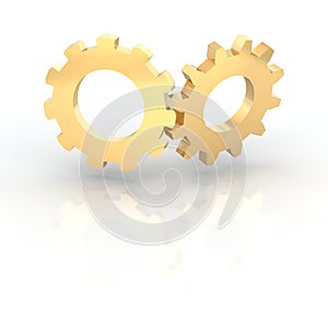 Two golden shiny cogwheels