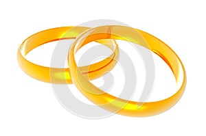 Two golden wedding rings. Wedding rings isolated on white background.