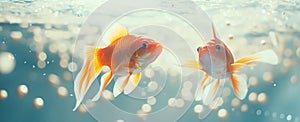 two goldfish in an aquarium swimming in circles