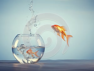 two goldfish jumping into one another