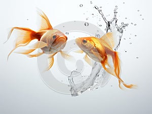 two goldfish jumping into one another