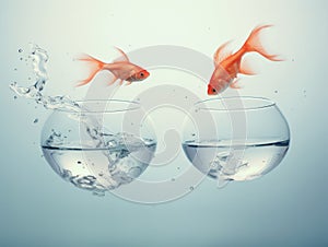 two goldfish jumping into one another