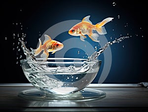 two goldfish jumping into one another