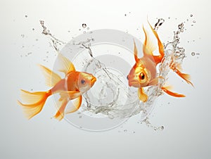 two goldfish jumping into one another