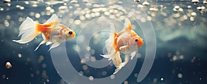 two goldfish swimming together in an aquarium