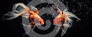 two goldfish swimming together in an aquarium