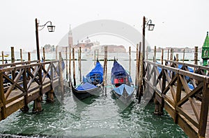 Two gondolas in Venice on the Grand Canal, Italy.