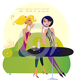 Two gossip women in night club