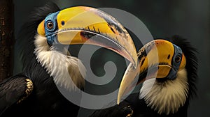 Two Great Hornbill Coraciiformes hornbill bird. Generative Ai