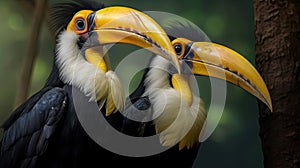 Two Great Hornbill Coraciiformes hornbill bird. Generative Ai