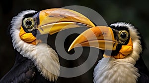 Two Great Hornbill Coraciiformes hornbill bird. Generative Ai