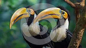 Two Great Hornbill Coraciiformes hornbill bird. Generative Ai