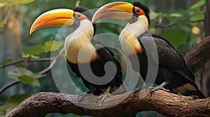 Two Great Hornbill Coraciiformes hornbill bird. Generative Ai