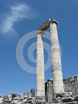 Two greek ionic columns, temple at Didyma, Turkey