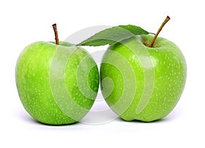 Two green apple isolated on white