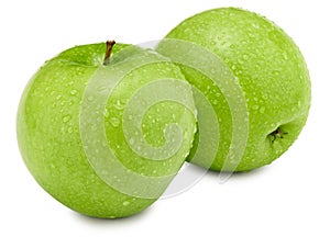 Two green apples isolated on white background. clipping path