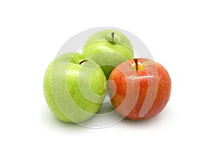 Two green apples and one red apple