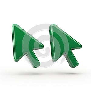 Two Green Computer Mouse Cursors on a White Background pointer digital