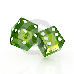 Two green dice isolated on white background