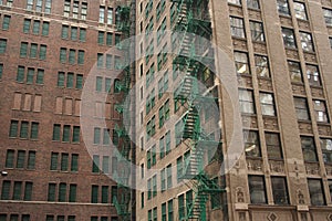 Two green fire escapes