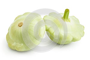 Two green pattypan squash isolated on white background, Clipping path and full depth of field