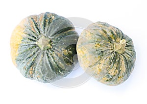 Two green pumpkin egetable on white backgrounds