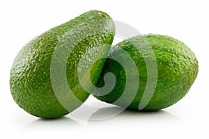 Two Green Ripe Avocado Isolated on White