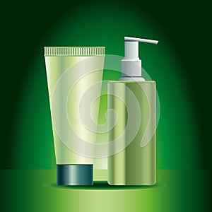 Dve zelený kože starostlivosť fľaša a rúrka produkty ikony 