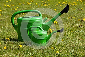 Two green watering can