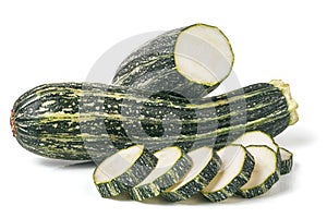 Two green zucchini isolated on white background