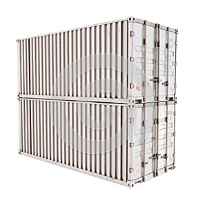 Two Grey Delivery Cargo Containers. Shipping Container. Realistic 3D Render. Isolated On White Background