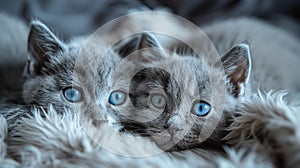 Two grey kittens lie next to each other photo