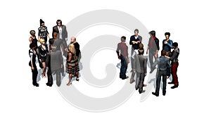 Two groups of people on white background