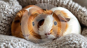 Two guinea pigs are laying on a blanket together, AI