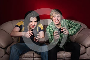 Two guys playing video games