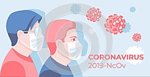 Two guys use masks to protect themselfs from coronavirus photo