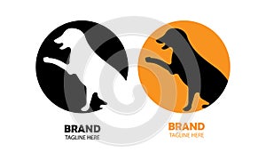 two half-bodied dogs in two different circles icon logo