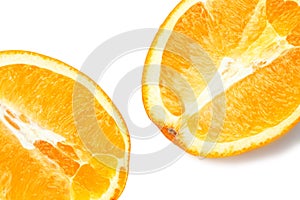Two half juicy ripe orange isolated on white background