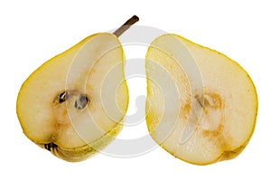 Two half pears isolated on white background
