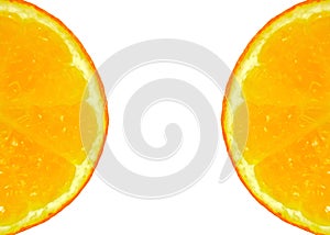 Two half sliced oranges.