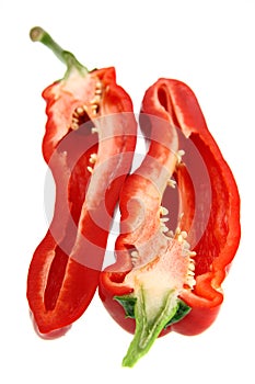 Two half of sliced red pepper