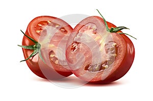 Two half tomato on white background