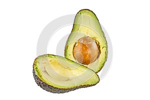 Two halves of avocado. Isolated on white.