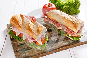 Two Halves of a Sub Long Baguette Sandwich photo